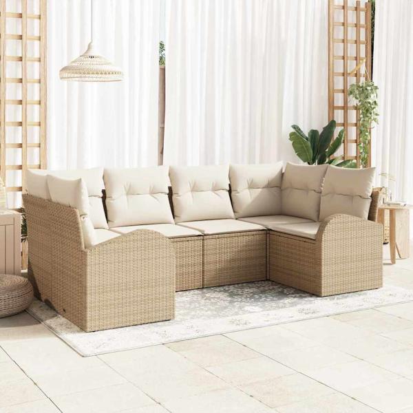 ARDEBO.de - 6-teiliges Garten Sofa Set mit Kissen Beige Poly Rattan