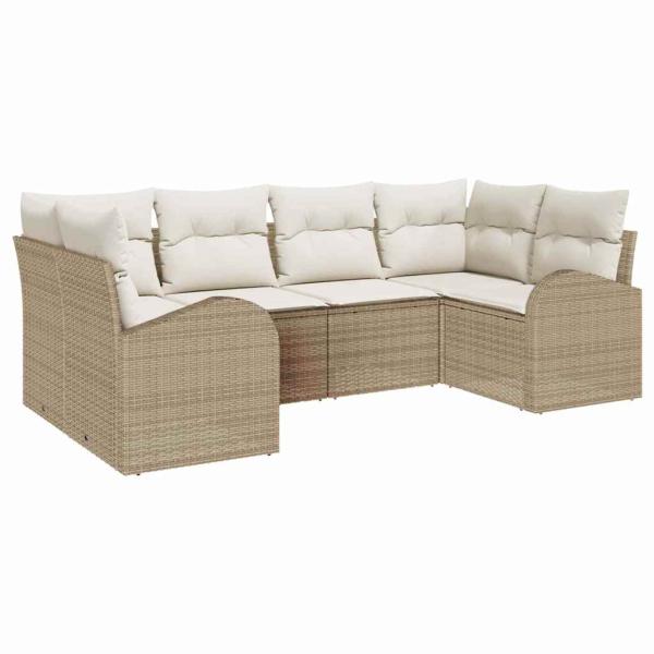 6-teiliges Garten Sofa Set mit Kissen Beige Poly Rattan