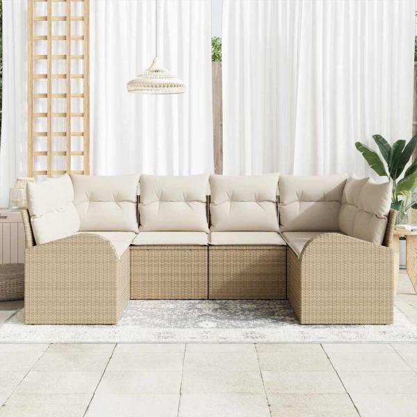 6-teiliges Garten Sofa Set mit Kissen Beige Poly Rattan