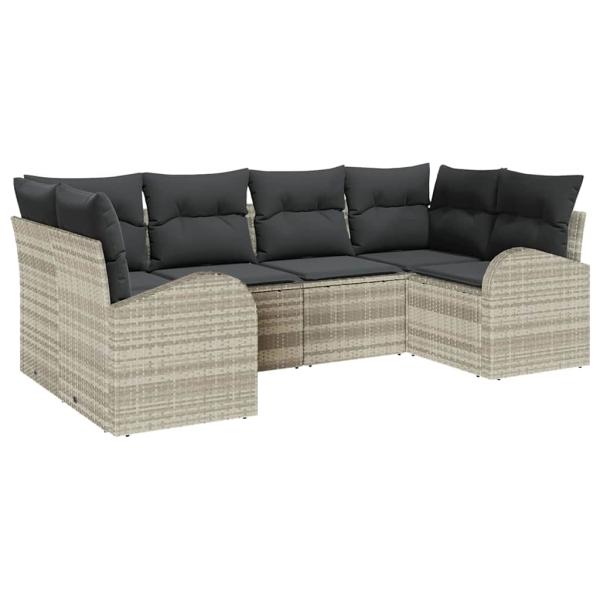 6-teiliges Garten Sofa Set mit Kissen Hellgraues Poly Rattan