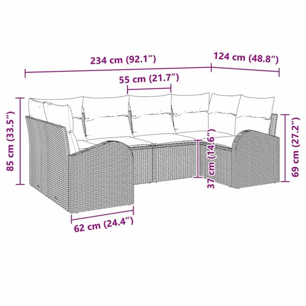6-teiliges Garten Sofa Set mit Kissen Hellgraues Poly Rattan