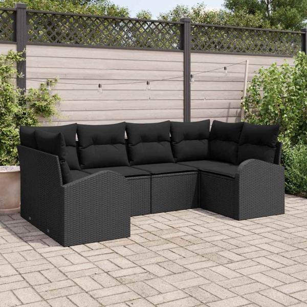 ARDEBO.de - 6-teiliges Garten Sofa Set mit Kissen Schwarz Poly Rattan