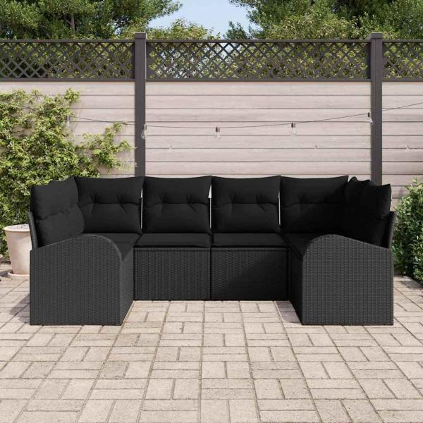 6-teiliges Garten Sofa Set mit Kissen Schwarz Poly Rattan