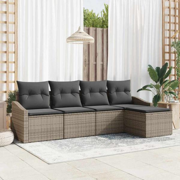 ARDEBO.de - 5-teiliges Garten-Sofa-Set mit Kissen Grau Poly-Rattan