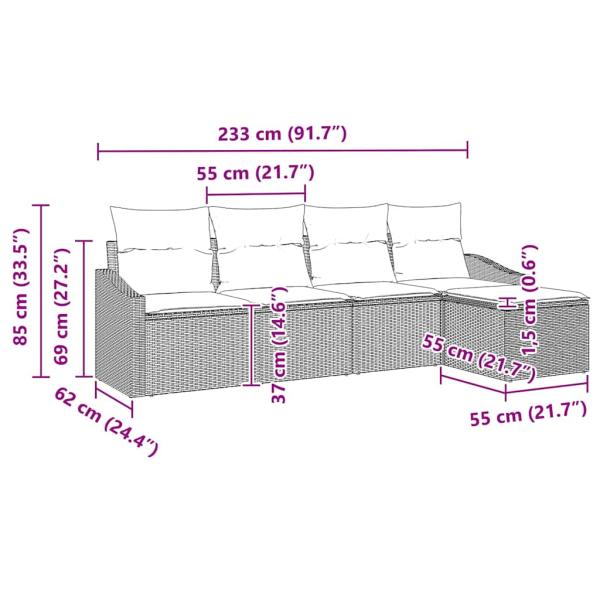 5-teiliges Garten Sofa Set mit Kissen Beige Poly Rattan