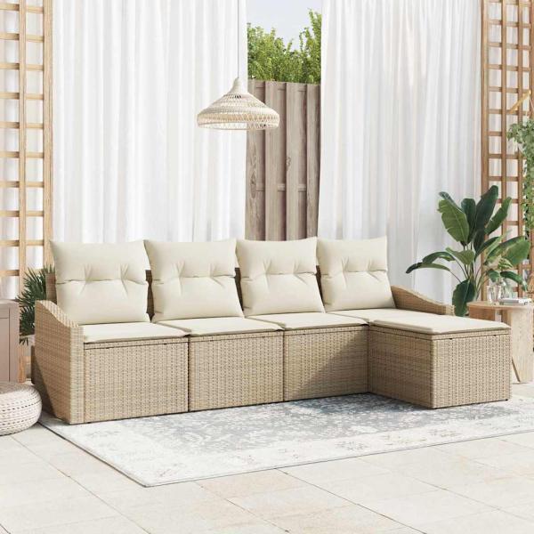 ARDEBO.de - 5-teiliges Garten Sofa Set mit Kissen Beige Poly Rattan