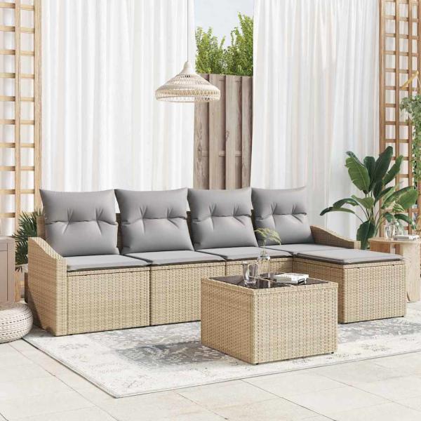 ARDEBO.de - 6-teiliges Garten Sofa Set mit Kissen Schwarz Poly Rattan
