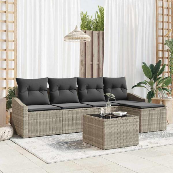 ARDEBO.de - Sofa Set mit Kissen 6 pcs Hellgrau Poly Rattan