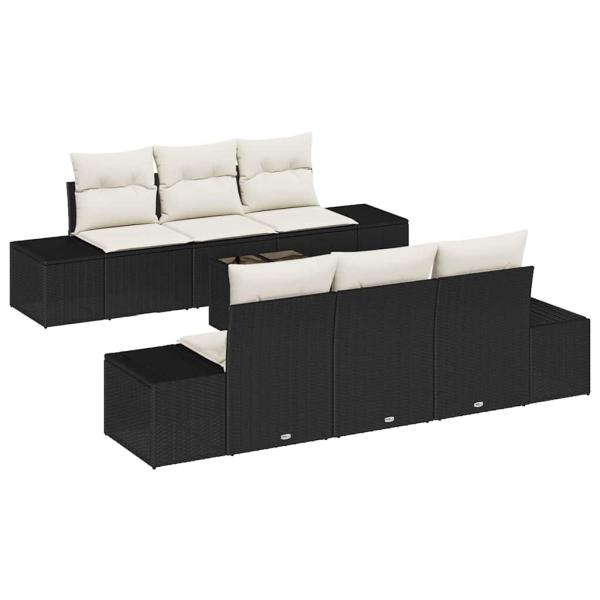 Sofa Set mit Kissen 7 pcs Schwarz Poly Rattan