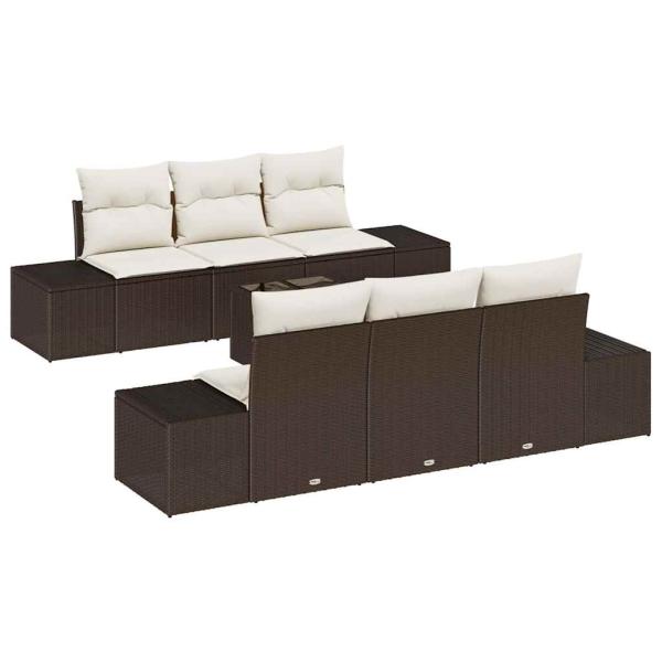 7-teiliges Garten-Sofa-Set mit Kissen Braun Poly Rattan