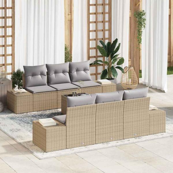 ARDEBO.de - 7-teiliges Garten Sofa Set mit Kissen Beige Poly Rattan