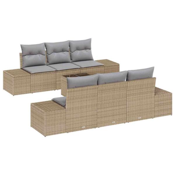 7-teiliges Garten Sofa Set mit Kissen Beige Poly Rattan