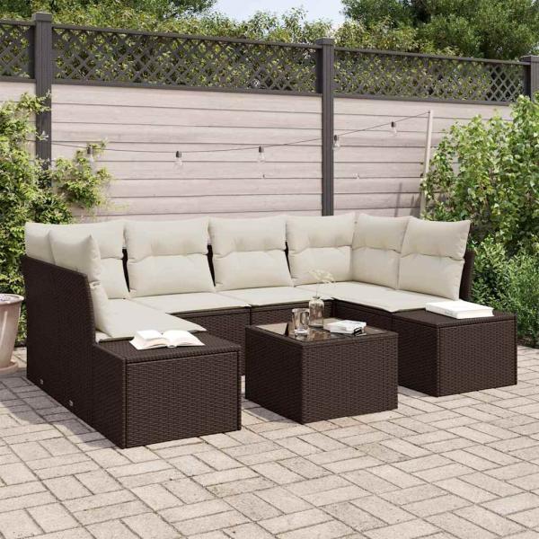 ARDEBO.de - 7-teiliges Garten-Sofa-Set mit Kissen in Braun aus Poly-Rattan