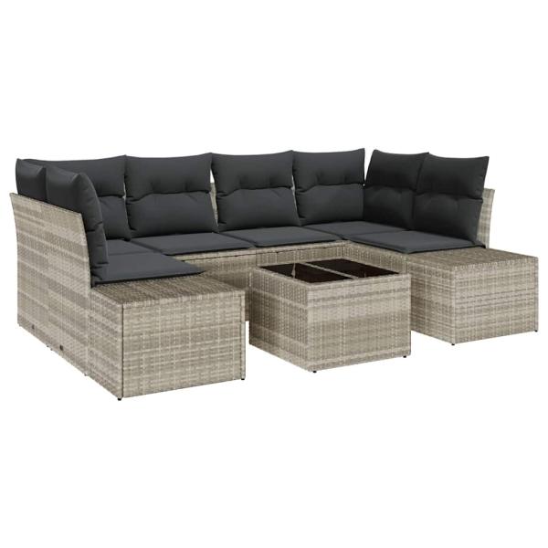ARDEBO.de - 7-teiliges Garten-Sofa-Set mit Kissen Hellgraues Poly-Rattan