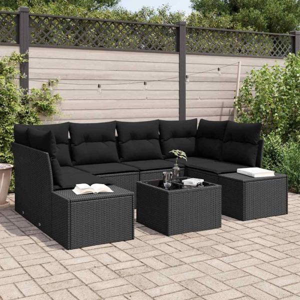 ARDEBO.de - Sofa Set 7 stk. Schwarz [Synthetisch]: Poly Rattan