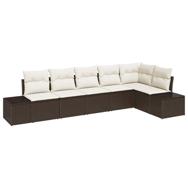 6-teiliges Garten-Sofa-Set mit Kissen Braun Rattan