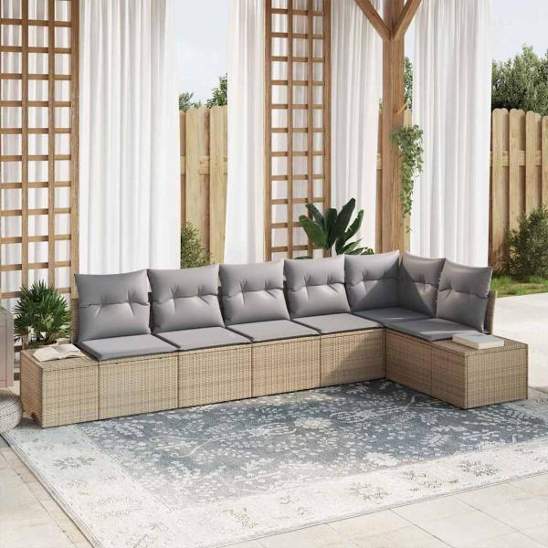 ARDEBO.de - 6 Teiliges Garten Sofa Set mit Kissen Beige Poly Rattan