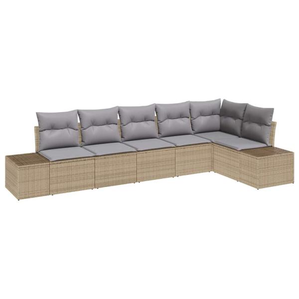 6 Teiliges Garten Sofa Set mit Kissen Beige Poly Rattan