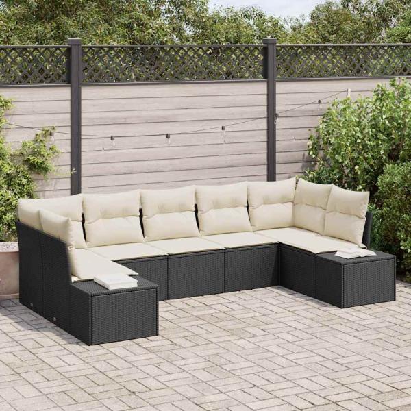 ARDEBO.de - 7-teiliges Garten-Sofaset mit Kissen Schwarz Poly-Rattan