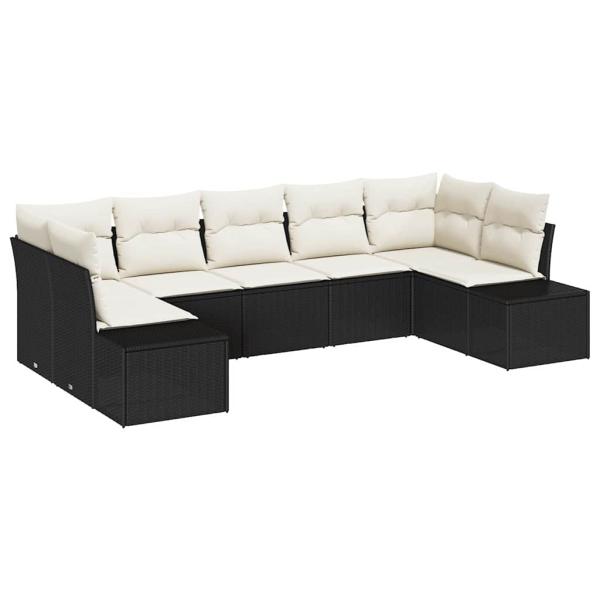 7-teiliges Garten-Sofaset mit Kissen Schwarz Poly-Rattan
