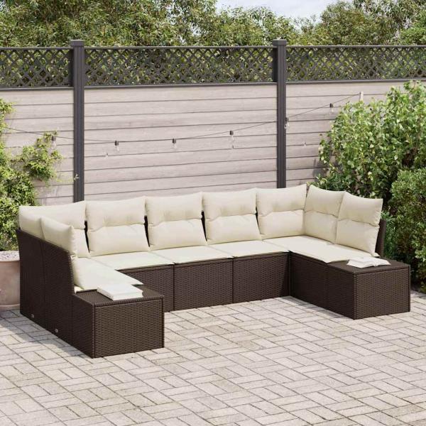 ARDEBO.de - 7-teiliges Garten-Sofa-Set mit Kissen Braun Poly-Rattan