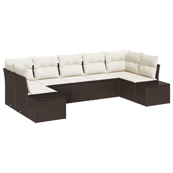 7-teiliges Garten-Sofa-Set mit Kissen Braun Poly-Rattan