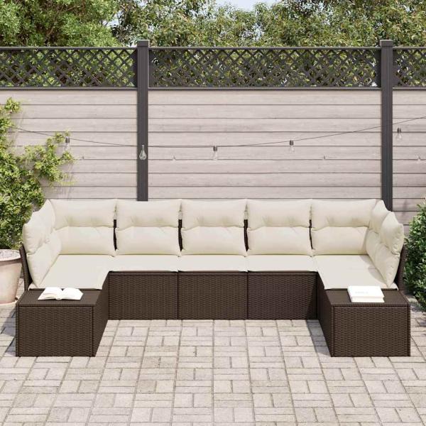 7-teiliges Garten-Sofa-Set mit Kissen Braun Poly-Rattan