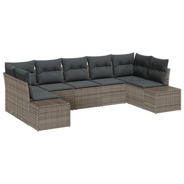 7-teiliges Garten-Sofa-Set mit Kissen Grau Poly-Rattan