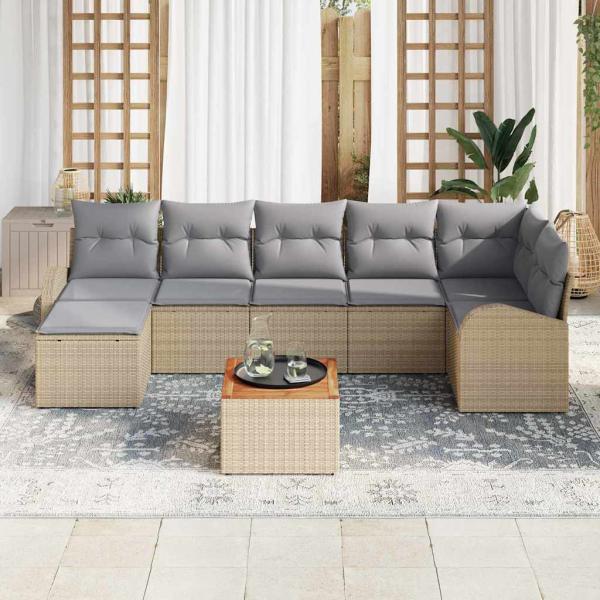 ARDEBO.de - 8-teiliges Garten-Sofa-Set mit Kissen Beige Poly Rattan