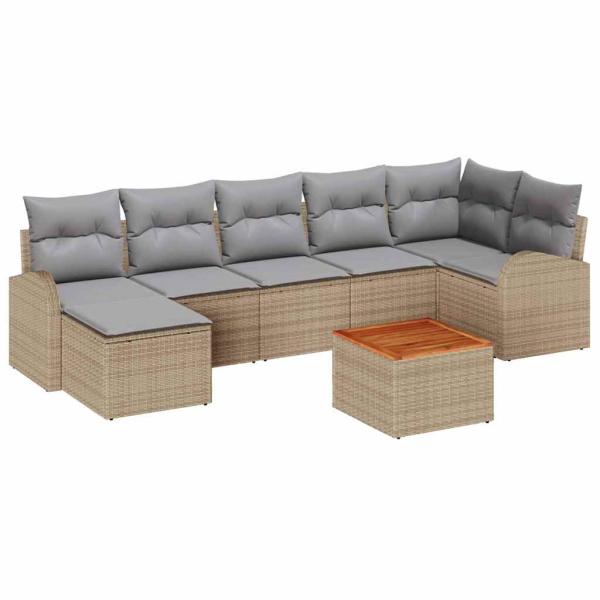 8-teiliges Garten-Sofa-Set mit Kissen Beige Poly Rattan