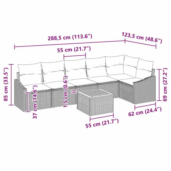 7-teiliges Garten-Sofa-Set mit Kissen Beige Poly-Rattan Akazie