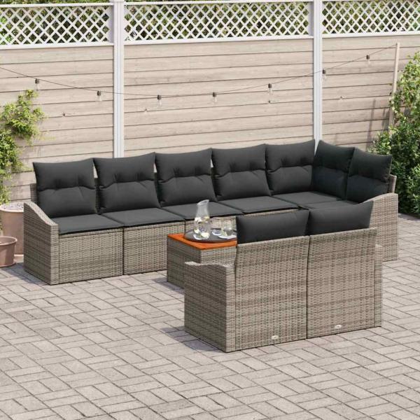 9-teiliges Garten-Sofa-Set mit Kissen Grau Poly-Rattan Akazie