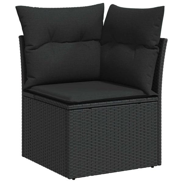 9-teiliges Garten Sofa Set mit Kissen Schwarz Poly-Rattan Akazie