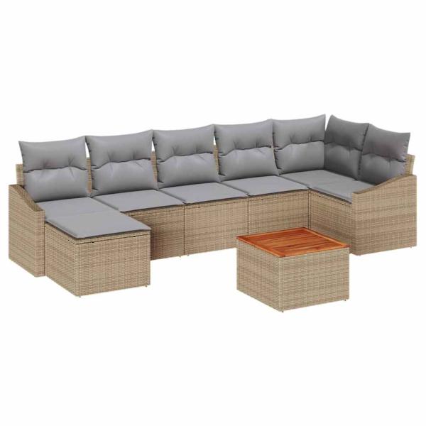 8-teiliges Garten-Sofa-Set mit Kissen Beige Poly Rattan Akazie