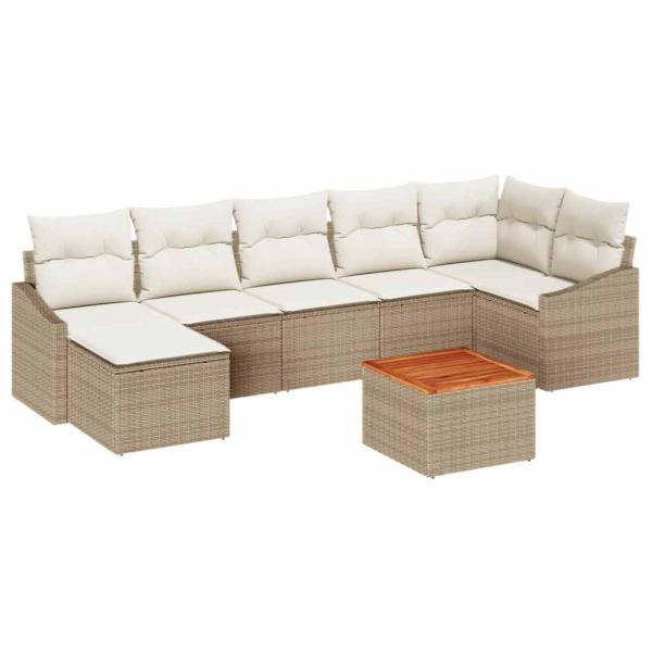 8-teiliges Garten-Sofa-Set mit Kissen Beige Poly-Rattan Akazie