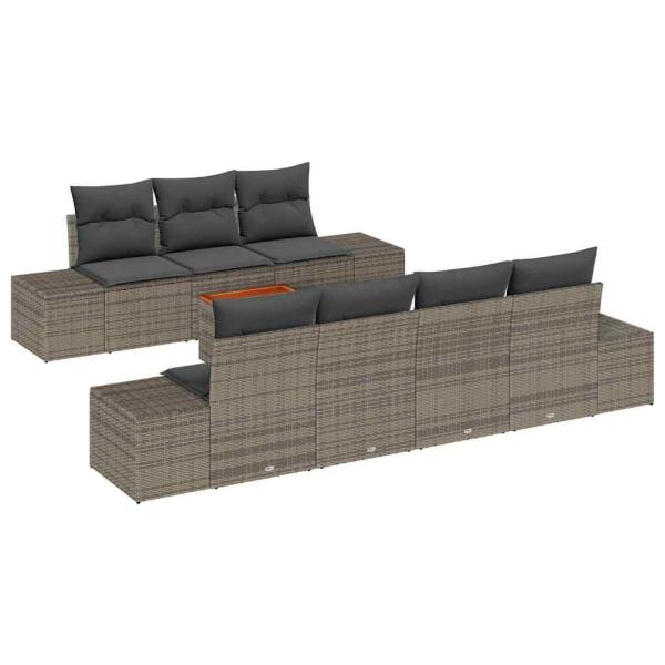 8-teiliges Garten-Sofa-Set mit Kissen Grau Poly Rattan Akazie