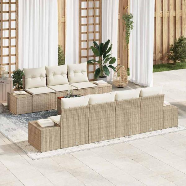 ARDEBO.de - 8-teiliges Garten-Sofa-Set mit Kissen Beige Poly-Rattan Akazie