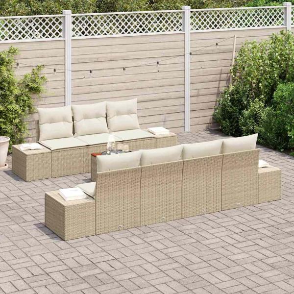 8-teiliges Garten-Sofa-Set mit Kissen Beige Poly-Rattan Akazie