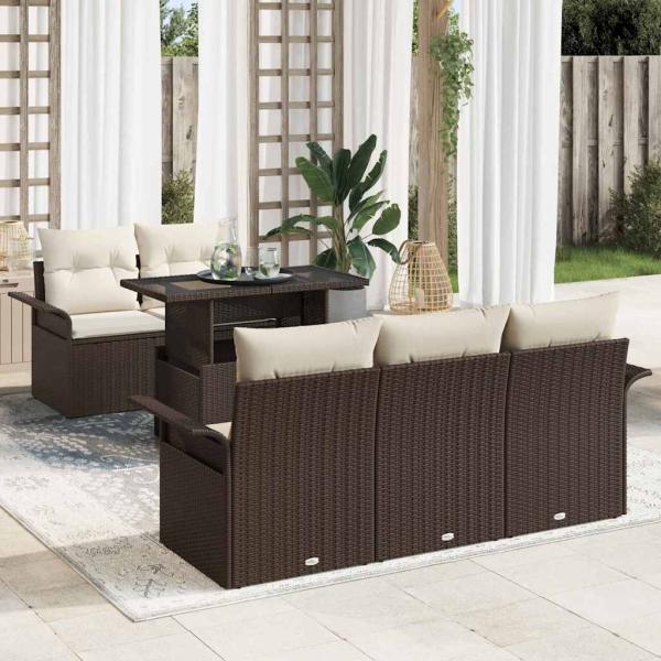 ARDEBO.de - 6-teiliges Garten-Sofa-Set mit Kissen Braun Poly Rattan