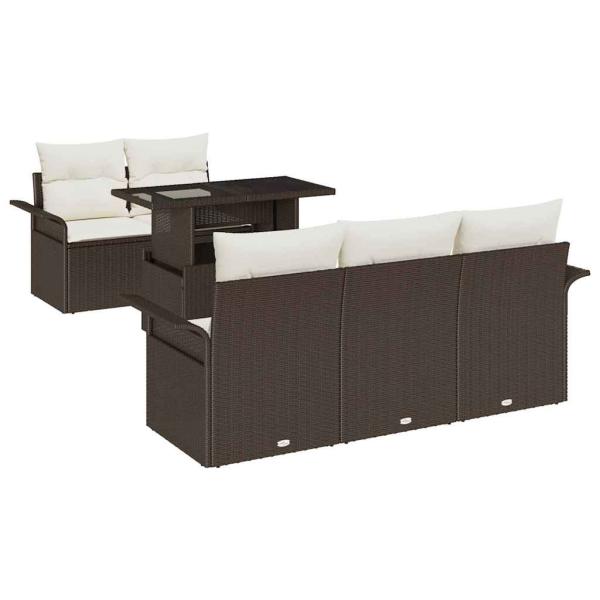 6-teiliges Garten-Sofa-Set mit Kissen Braun Poly Rattan