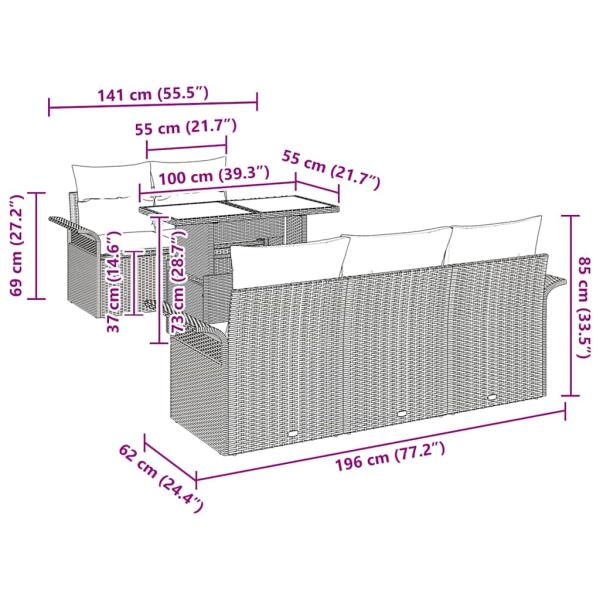 6-teiliges Garten-Sofa-Set mit Kissen Braun Poly Rattan