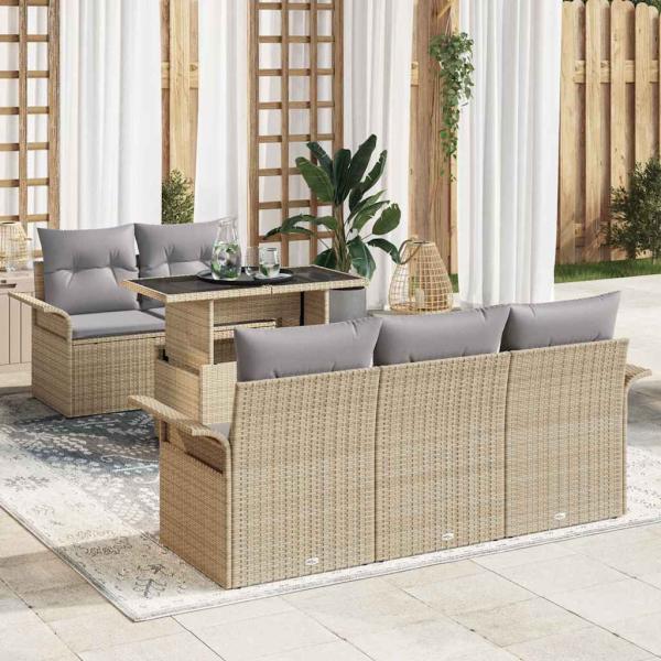 ARDEBO.de - 6-teiliges Garten Sofaset mit Kissen Beige Poly Rattan