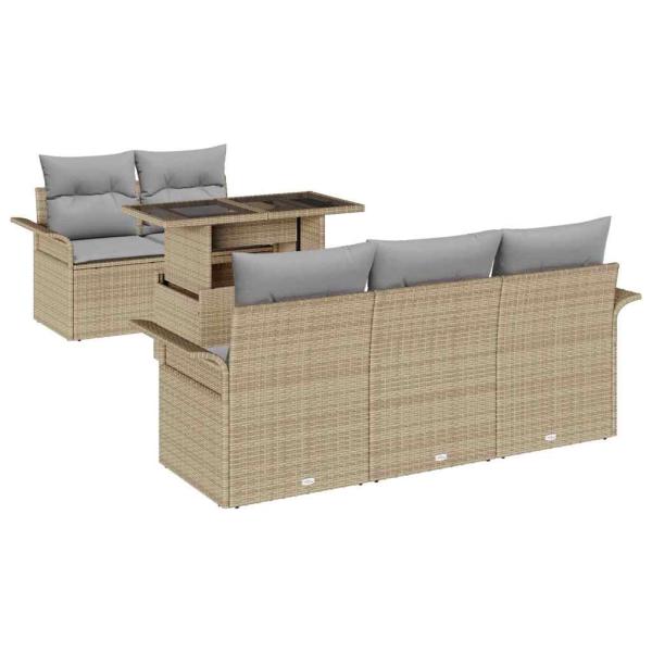 6-teiliges Garten Sofaset mit Kissen Beige Poly Rattan