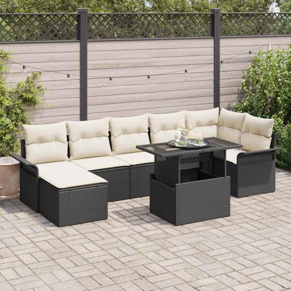 ARDEBO.de - 8-teiliges Garten-Sofa-Set mit Kissen Schwarz Poly Rattan