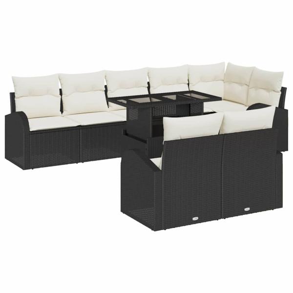 Gartensofa-set 9 stk. Schwarz und Creme Poly-Rattan