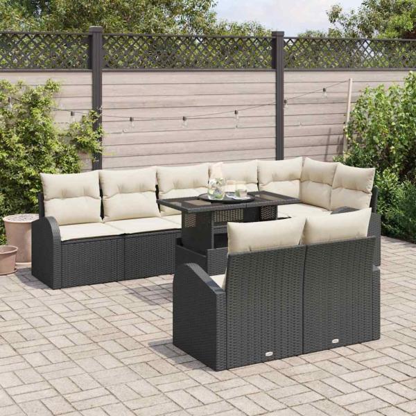 Gartensofa-set 9 stk. Schwarz und Creme Poly-Rattan