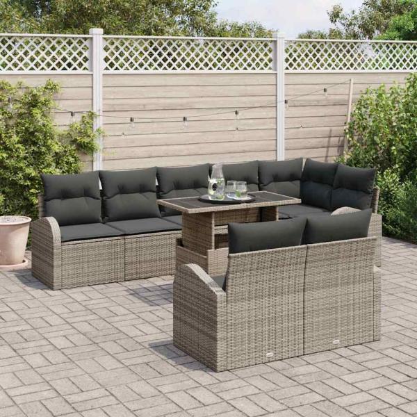 9-teiliges Garten-Sofa-Set mit Kissen Grau Poly-Rattan