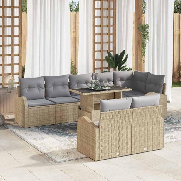 ARDEBO.de - 9-teiliges Garten Sofa Set mit Kissen Beige Poly Rattan