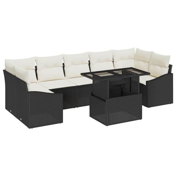 8-teiliges Garten-Sofa-Set mit Kissen Schwarz Poly Rattan