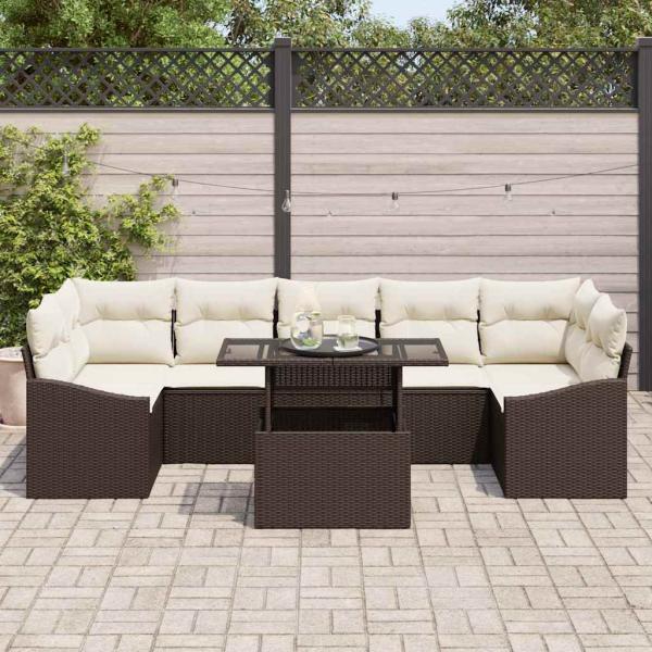 8-teiliges Garten Sofa Set mit Kissen braunes Poly-Rattan